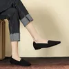 캐주얼 신발 싱글 슈즈 스퀘어 발가락 평평한 바닥 니트 콩 짠 여성 보트 대형 크기