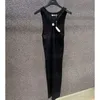 High Quality Designer Knitted Tops Dress with Silver Metal Summer Sexy Tanks for Women Long Slim Dress 26877