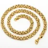 Necklaces 7mm High quality Flat Byzantine Link Necklace For Mens Boys Gold Color Stainless Steel Heavy Luxury Jewelry