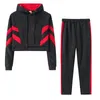 Women's Two Piece Pants Autumn And Winter Europe The United States Style Hoodie Midriff Sweater Set Of Two-piece