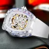 Orologi uomini pintime guardano nuovi orologi meccanici automatici di moda trasparente white hollow quadl sport orologio da polso luminoso relo homb