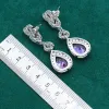 Stränge Neuankömmlinge 925 Silberschmuck Sets für Frauen lila Zirkonarmband Ohrringe Halskette Anhänger Ring -Dating Geschenk