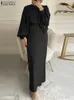 Ethnic Clothing ZANZEA Fashion Lace Up Muslim Dress Women Long Sleeve Maxi Solid Sundress Robe Femme Female Marocain Turkish Vestidos Robe 2024 d240419