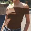 女性用Tシャツ2024夏の肩のセクシーな肩のクロップトップ