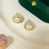 Gioielli in oro in oro 14K all'ingrosso Foglie femminili zirconi Orecchini perle di perle d'acqua dolce naturali