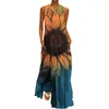 Casual Dresses Sunflower Boho Tryckt Maxi Kvinnor ärmlös V-ringad klänning Damer Elegant Loose Long Party Beach Robe