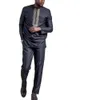 ブランドアフリカンマン衣装セット刺繍されたトップスデザイン印刷されたメンズセットシャツパンツアフリカのファッションエスニックスタイルスーツ240412