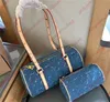 Designer denim tas vrouwen op de go -tote speedys kussen handtas carryall papillon cilindrische onderarm halve maan oksel zakken hoge kwaliteit nooit winkelen portemonnee vol