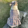 Puppykleding Teddy Fadou Trendy Plaid Headwar Cute Bomei Pet Clothing zomer Dunne hondenkleding mode prinses rok