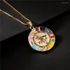 Hangende kettingen boho druppelolie zirkon oog ketting hamsa hand van fatima doos goud vierbladige klaver munt choker276uu