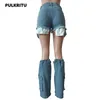 Damesjeans Pulkritu Women Zipper High Taille Inner Patchwork Denim Shorts 2024 Streetwear Fashion Short Blue Trousers