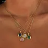 Pendant Necklaces Oval Colored Gem Stone Necklace For Women Stainless Steel Green Cz Pink Red Blue Dainty Elegant Jewelry213G