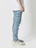 Herrbyxor nya jeans män byxor tvättar fast färg multi ficka denim medelmidja last jeans plus storlek fahsion casual mens dagliga kläder y240422