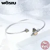 Strands WOSTU Genuine 925 Sterling Silver Hot Sell Bee Glitter Chain Bracelet For Women Original Link Bangle Fashion Jewelry Gift CQB104