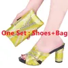 Dress Shoes Arrival Yellow Color Ladies Matching And Bag Set Decorated With Rhinestone African Women Wedding Sets