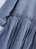 Lässige Kleider Langes Kleid Frühlings-/Sommer Runde Nacken plissierte Kordelzug 3/4-Ärmeln Schlanker gelbblauer großer Schwung A-Line O-Neck Sommer