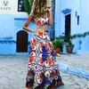 Vestidos de trabalho VAZN 2024 Designer de luxo Young Sexy Beach Retro Dress Dress Set Bikini Top Saias longas soltas Mulheres mansas 2 peças