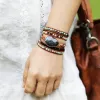 Bangle Exclusive New Women Boho Bracelets Labradorite 5 Times Leather Strap Woven Wrap Beads Bracelets Femme Dropshipping