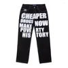 Jeans masculinos Hip Black Letters Impresso Y2K Pants Male Loose Fit Smart Denim Outwear