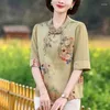 Женские блузки Стильный воротник Стильный воротник Свободный блузка 2024 Summer Vintage Floral Print Clothing Folk китайская китайская пряжка для получаки рубашки с половиной рукава