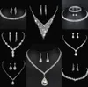 Värdefull laboratorium Diamond smycken Set Sterling Silver Wedding Halsbandörhängen för kvinnor Bridal Engagement Smycken Gift B7OG#