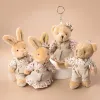 Chains 20PCS Cute Girls Country Style Linen Rabbit Doll Keychain Women Teddy Bear Key Ring On Bag Car Wedding Party Toys Couple Gift