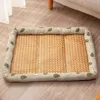 Zomer lichtgewicht ademend kattenkoeling huisdier rattan nestmat ijs hondenbed voor kleine puppyhonden s