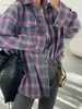 Women's Blouses Clacive Vintage Loose Plaid Shirt Fashion Lapel Long Sleeve Office Lady Shirts And Tops Female Clothing 2024