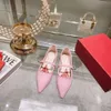 Summer Post Mesh Water Diamond Buckle Mary Jane Pointed Ballet Flat with Straight Line Single Shoes Women's Sandals