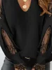 Women's T Shirts Keyhole Neck Hollowed Out Contrasting Lace Top Unique Daily Fashion Long Sleeved