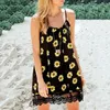 Casual Dresses Women's Lace Patchwork Summer ärmlös Sunflower grimma miniklänning söt semi formell för kvinnor