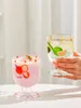 Wine Glasses Fruit Print Glass Cup Cafe Afternoon Tea Clear High Foot Water Cups Korean Style Summer Juice Beer Coffee Home Cold Mug