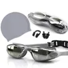 Adult Swimming Suit HD Antifog Goggles Set Waterproof Silicone Nose Clip Earplugs and cap Men 240416