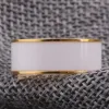 Bands Hot Sale Gold Color Plating Stainless Steel Rings Cover Pure White Enamel Classic Ring Inisde Polished For Women Man Valentine