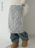 Yedinas Korean Fashion Hollow Out Apron Skirt女性トレンドメッシュボウパターンオーバースカートY2KシックなAラインスカート240421