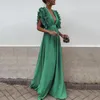 Casual Dresses Bule Women Deep V-ringning Party Evening Dress 2024 I sommar Sexig ruffle Short Sleeve Solid Elegant Formal Long