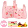 Bolsas 50pcs Bolsa plástica de frutas fofas com alça de supermercado sacos de compras de supermercados sacos de embalagem de alimentos reutilizados Organizador de armazenamento em casa