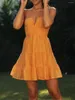 Casual jurken dames zomer mini -jurk mouwloze halter nek vloeiende gelaagde schattige vakantie
