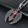 Necklaces EyeYoYo Men Animal Cross Necklace Eagle Dapeng Spread Wing Domineering Red Zircon Cross Pendant Necklace