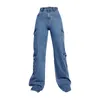 Jeans femininos Europeu e americano Multi Pocket Roupas de mulheres