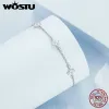 ブレスレットWOSTU 925スターリングシルバーフラワージルコンチェーンブレスレット女性ウェディングジュエリー光沢のあるCZ調整可能なブレスレット誕生日プレゼント