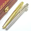 Pens Hot Sale Luxury Santos Series Ct Metal Rollerball Pen Silver Golden Stripe Escola Escola de Escola Escrevendo Canetas de Gel Smooth