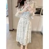 Party Dresses Fashion V-Neck Printed Loose Folds Ruffles Long Dress Female Clothing 2024 Summer Office Lady Flare Sleeve Floral