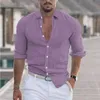 Spring / Summer Mens Cotton Linen Lapel Beach Shirt à manches longues Couleur massive Hawaii Holiday Wear 240418