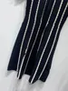 New Sandro Color Block Vertical Stripe Wave Zipper Knitted A-line Dress