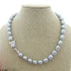Necklaces On Sale 17" 10x12mm White Black Gray Pink Purple Rice Freshwater Pearl Necklace Pave clasp