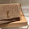 New Natural Fiber Crossbody Bag Women's Luxury Designer Bag Classic Metal Lettering Straw Woven Envelope Bag Shoulder Handbag No Box