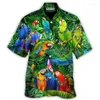 Camisas casuais masculinas Praia havaiana Parrot Gráfico para masculino Moda Moda Hawaii Coconut Tree Animal 3D Impresso de manga curta Tops de férias
