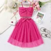 Ensembles de vêtements Foshan Children 2024 Summer Western Style suspendu Bow Bow Bref Tob Top Mesh Halp Jirt Girls 'Set