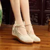 Casual Shoes Veowalk High End Embroidered Women Canvas 7cm Hidden Platforms Ankle Strap Mid Top Vintage Ladies Comfort